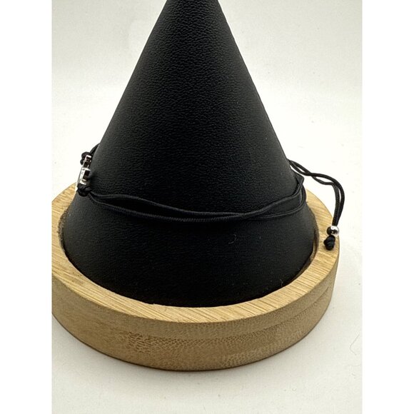 Adjustable Black Cord Bracelet Crescent Moon Charm & Silver Beads - Picture 4 of 4